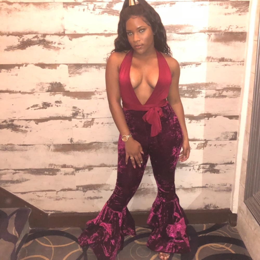 Burgundy flare pant jumpsuit SUPER CUTE WORN ONCE